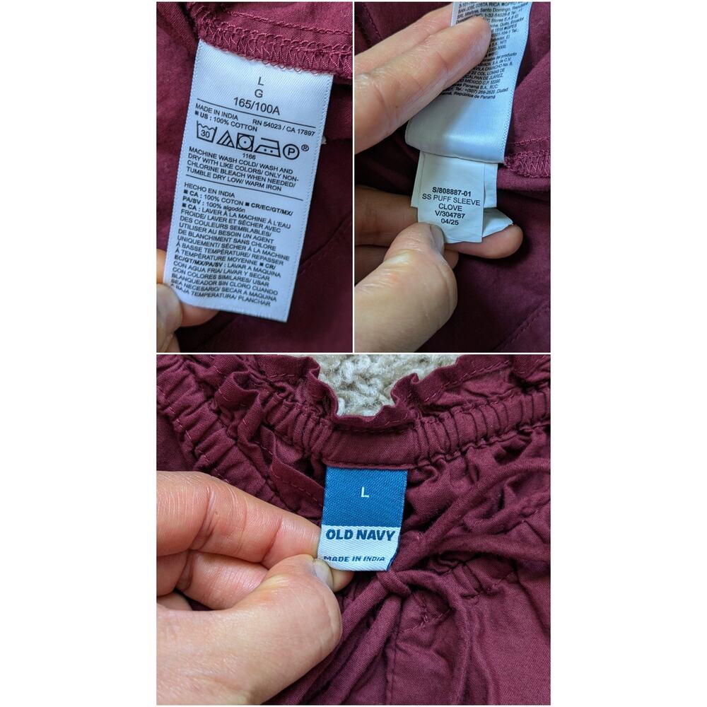 Old Navy Milkmaid Midi Dress Womens L Maroon Renaissance 100% Cotton Cottage - Picture 3 of 7